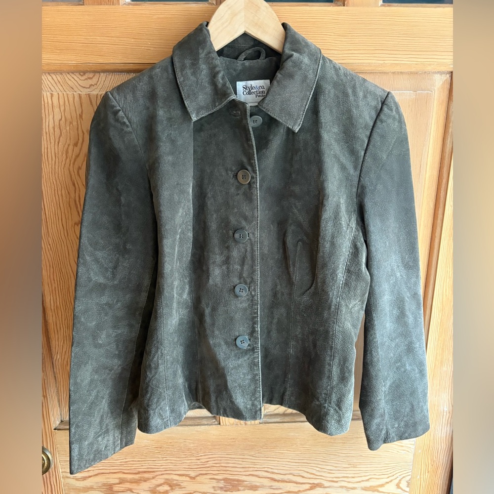 Olive Green Leather Jacket by Style & Co | Dark Academia | Size Small
